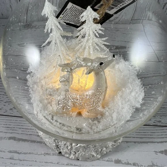 Robert Stanley’s Illuminated Glass Christmas Ornament with Deer, Snow, and Trees - Picture 7 of 8